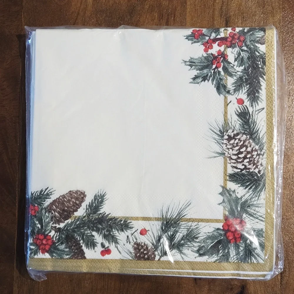 Blueink Studios 40 ct Dinner Paper Napkins Christmas Decor Decoupage Winter Pine